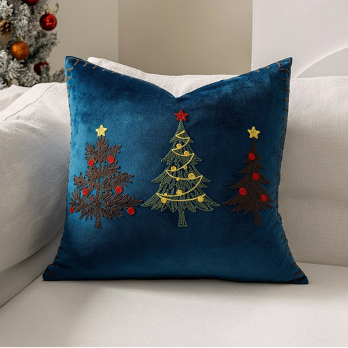 Velvet Embroidered Christmas Tree Throw Pillow Covers