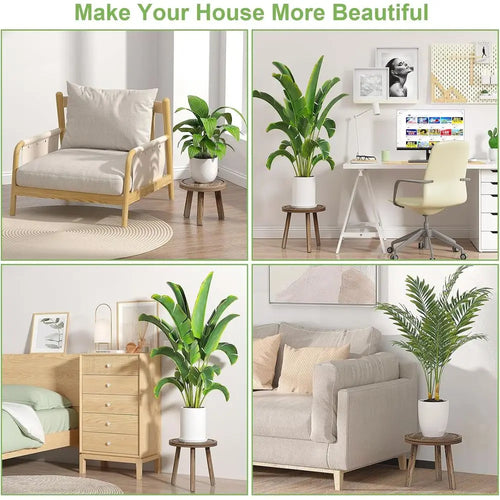 Set of three wooden indoor plant stand stools, small furniture by The Finishing Touch Decor, showcasing natural wood finish and compact design.