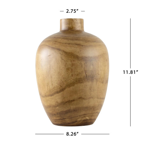12 Mid-Tone Brown Wood Finish Decorative Indoor Tabletop Vase