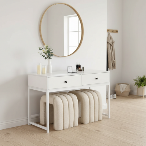 Modern Linen Fleece Ottoman Foot Stool