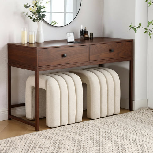 Modern Linen Fleece Ottoman Foot Stool