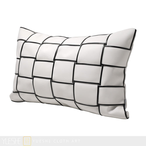 Retro Modern Luxury White Deco Pattern Genuine Leather Throw Pillows Covers - The Finishing Touch Decor