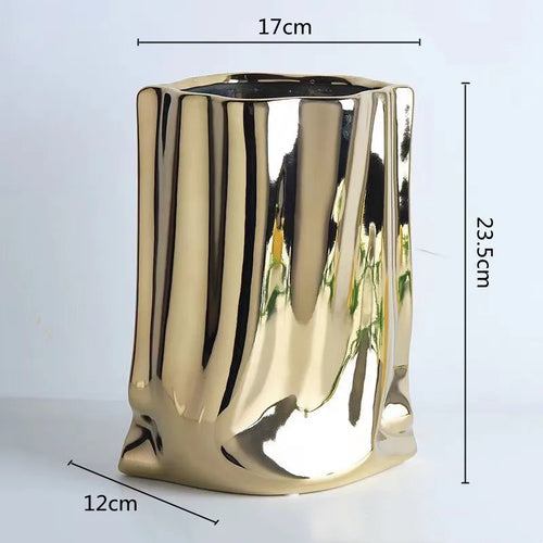 Silver Ruffled Ceramic Porcelain Flower Vase - The Finishing Touch Decor
