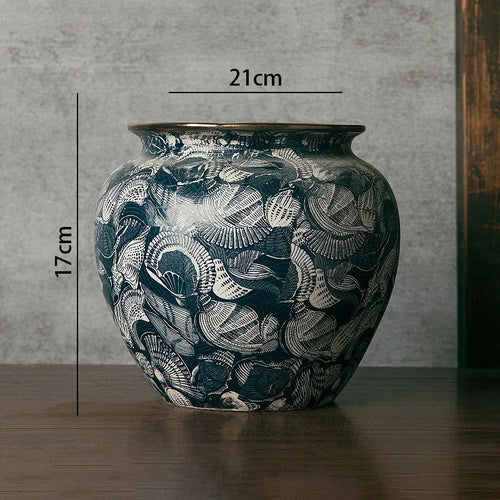 Blue & White Shell Print Porcelain Ceramic Vase