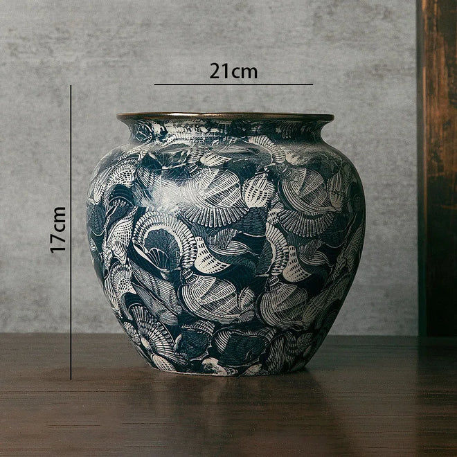 Blue & White Shell Print Porcelain Ceramic Vase