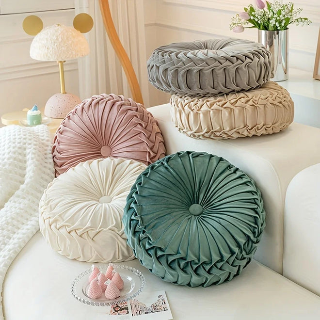 Soft Velvet Tufted Round Throw Pillow