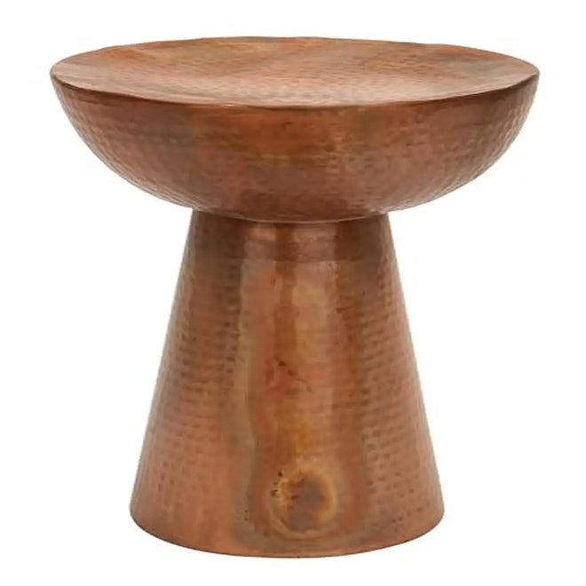 Copper Metal Round Pedestal Accent Side Table - The Finishing Touch Decor