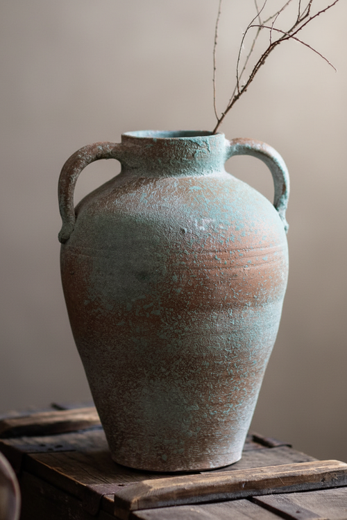 Aged Finish Thick Earthenware Ceramic Vases