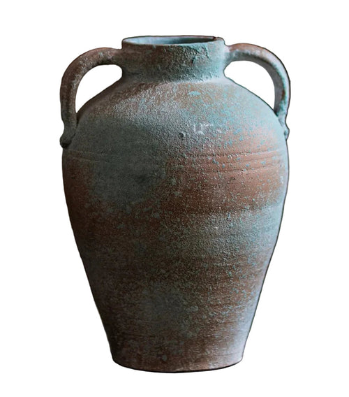 Retro thick earthenware vase by The Finishing Touch Decor, ideal for dried flowers, mid-century modern style, living room decor.