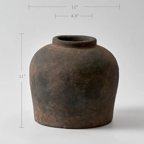Rustic 11-inch brown ceramic decorative vase by The Finishing Touch Decor with a textured finish and classic design.