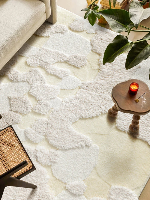 Fluffy Beige White Nordic Textured Thick Carpet - The Finishing Touch Decor