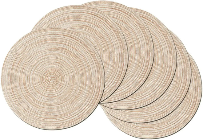 Round Braided Boho Chic Light Linen or Grey Color Placemats - Set of 6 - The Finishing Touch Decor