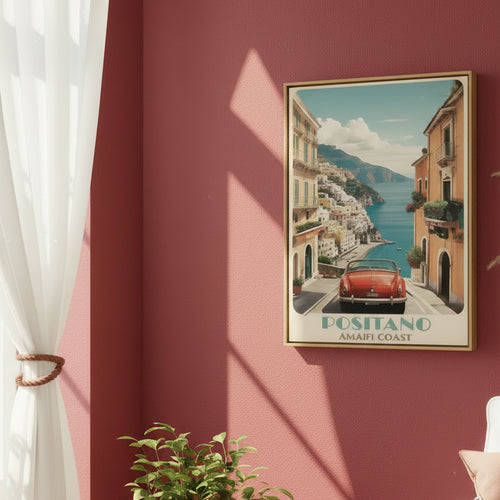 Framed Canvas Vintage Positano Travel Print Wall Art