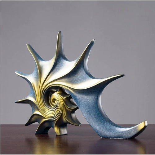 Coastal Bronze or Blue Resin Conch Shell Sculptures - The Finishing Touch Decor