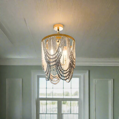 Rustic Cottage Wooden Beaded Vintage Lighting Chandeliers - The Finishing Touch Decor