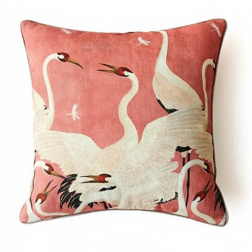 Chenille Crane Print Cottage Throw Pillows