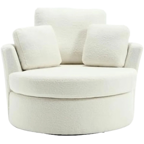 Oversized Boucle Round Barrel Accent Swivel Chair