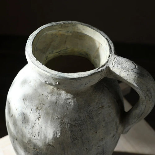 White Distressed Handmade Ceramic Pitcher Vase