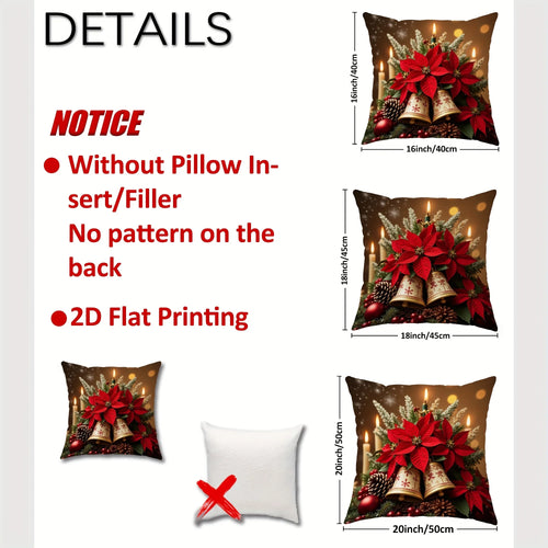 Red Poinsettia Throw Pillow Cover Set of 4