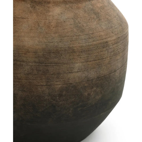 13" Brown Terracotta Vase - Round Rustic Pottery for Living Room, Entryway & Farmhouse Decor