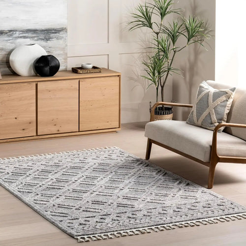 Moroccan Textured Bohemian Tassel Area Rug 9x12ft - The Finishing Touch Decor