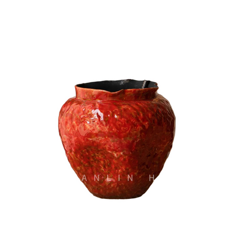 Wabi Sabi Retro Jingdezhen Ceramic Vase Dual Use Flower Vase for Fresh or Dried Flowers Zen Tabletop Decor Chunky Pot