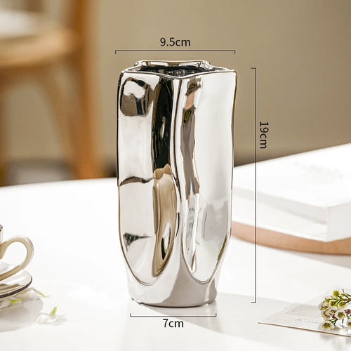 Luxury Electroplated Silver Ceramic Vase