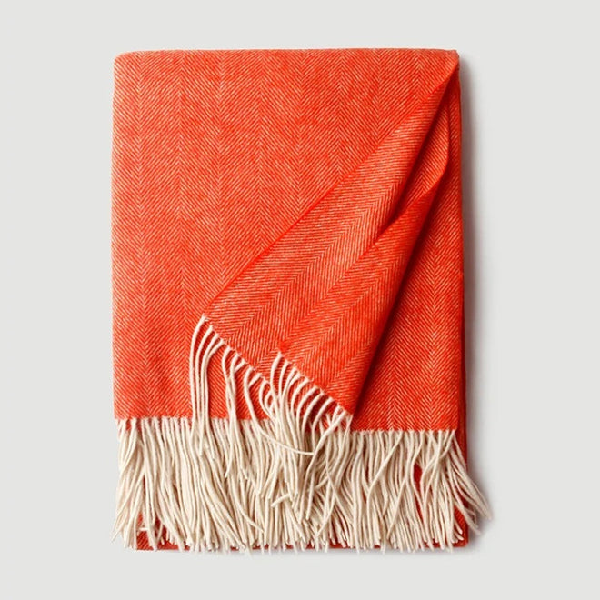 Herringbone Cashmere & Wool Solid Color Throw Blanket - The Finishing Touch Decor