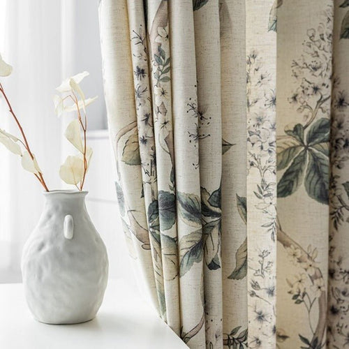 Garden Print Blackout Heavy Fabric Cotton Linen Curtains - The Finishing Touch Decor