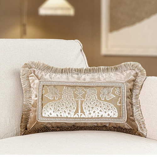 Trellis Cut Velvet Fringed Throw Pillow Covers