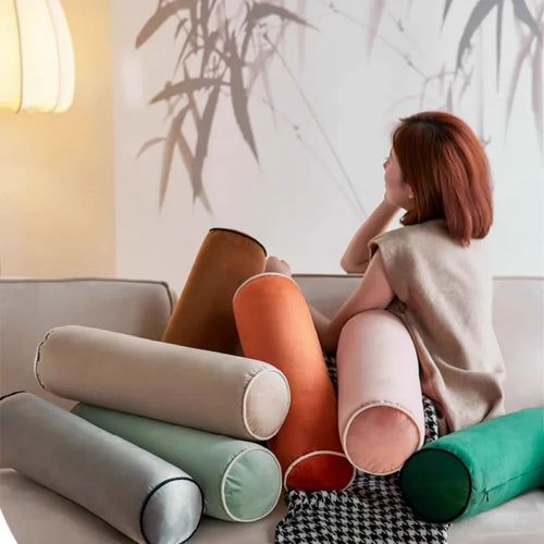 Long Round Pillows Luxury Soft Velvet Column Cushions Candy Color Decorative Pillow For Sofa Chair Bedding Home Decoration