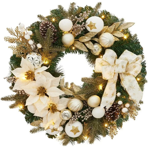 Gold Accent PreLit Artificial Christmas Wreath 24"