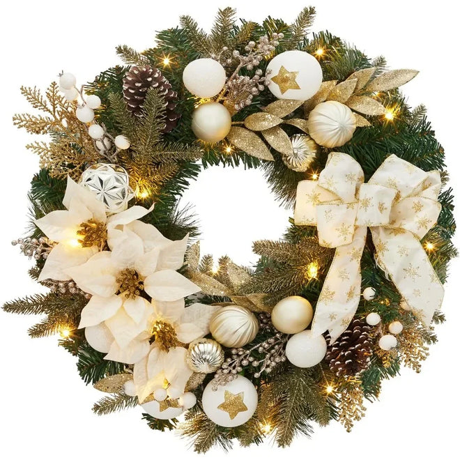 Gold Accent PreLit Artificial Christmas Wreath 24"