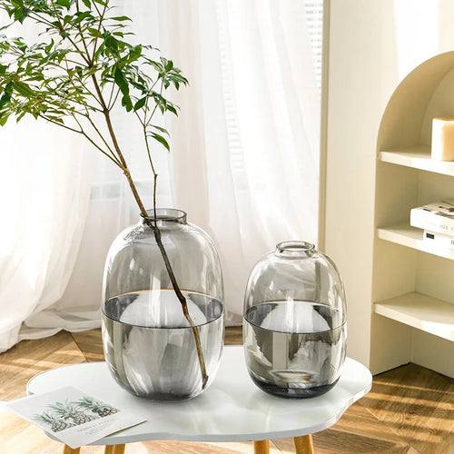 Minimalist Clear, Smoke, Brown Glass Rounded Bulb Vases - The Finishing Touch Decor