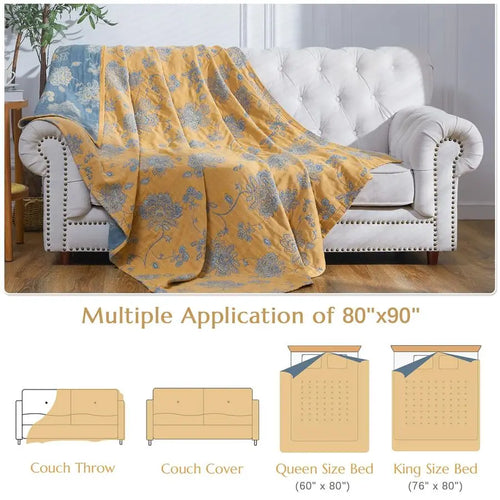 Reversible lightweight cotton muslin quilt throw blanket from The Finishing Touch Decor, soft and breathable for cozy comfort.