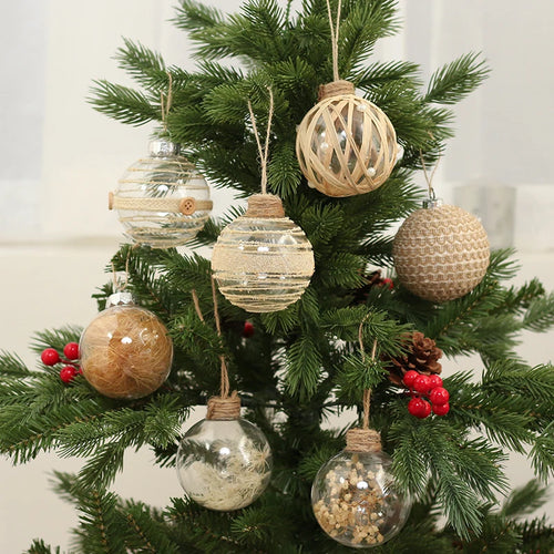 Jute & Straw Rustic Clear Ball Ornaments - Set of 6