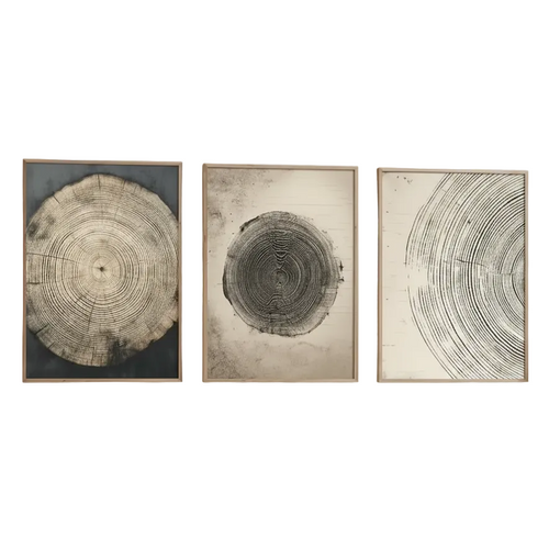 Set of three Nordic Tree Ring Canvas Wall Art prints by The Finishing Touch Decor, featuring minimalist natural tree designs.
