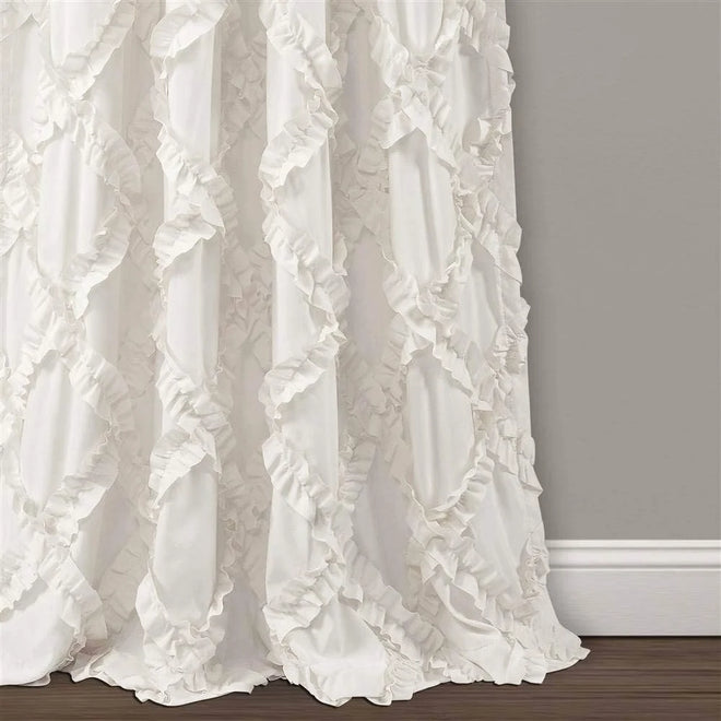 Ruffle Diamond Textured Window Curtains Soft Polyester Panel Set Light Filtering Privacy Elegant Drapes Living Room Bedroom