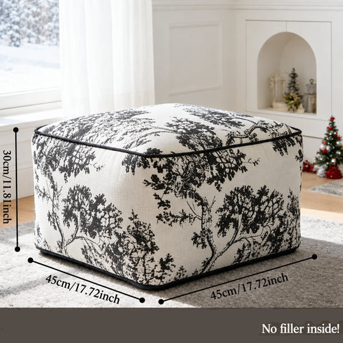 Thick Black & Off-White Chenille Pouf Ottoman Cover