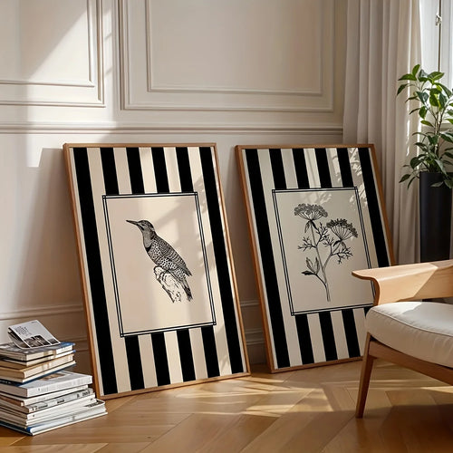 Black Striped Set of 2 Canvas Wall Art Prints