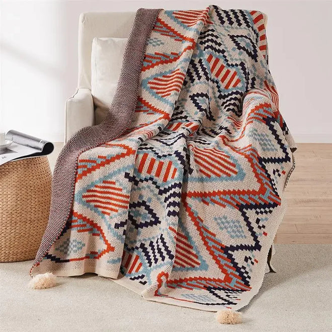 Soft Ethnic Striped Bohemian Throw Blanket