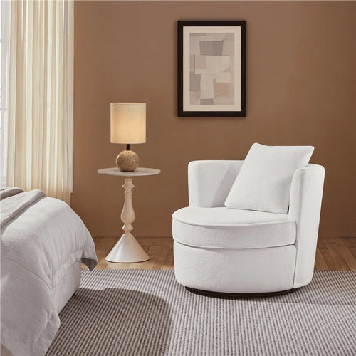 Cozy Boucle Swivel Accent Armchair with Plush Seat and Throw Pillow Modern Design Living Room Relaxation
