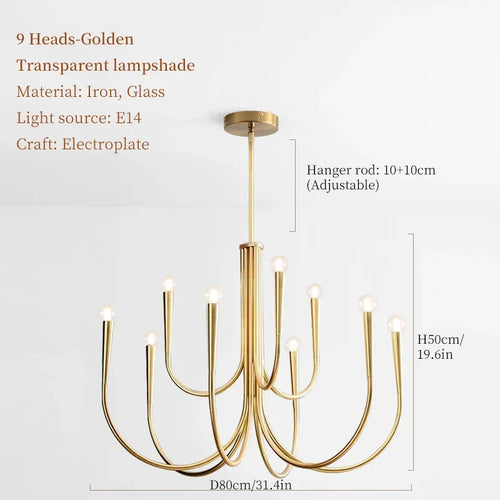 Metal Branch Gold French American Retro Pendant Chandelier - The Finishing Touch Decor
