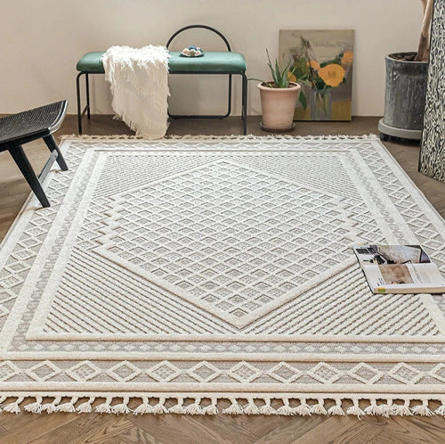 Turkish Moroccan Pattern Floor Carpet Beige Area Rug - The Finishing Touch Decor