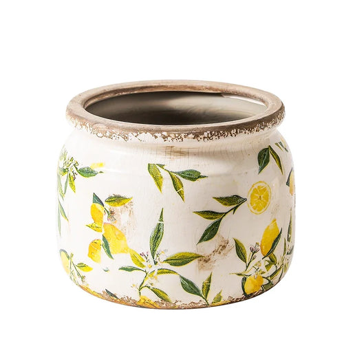 Retro Lemon Printing Underglaze Color Flower Pot