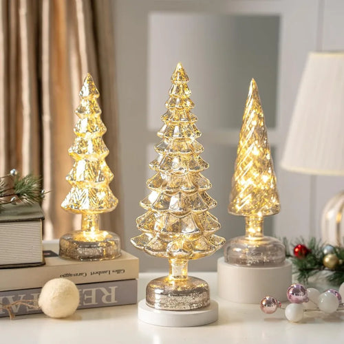 Set of 3 Mercury Glass Christmas Tree Tabletop Figurines