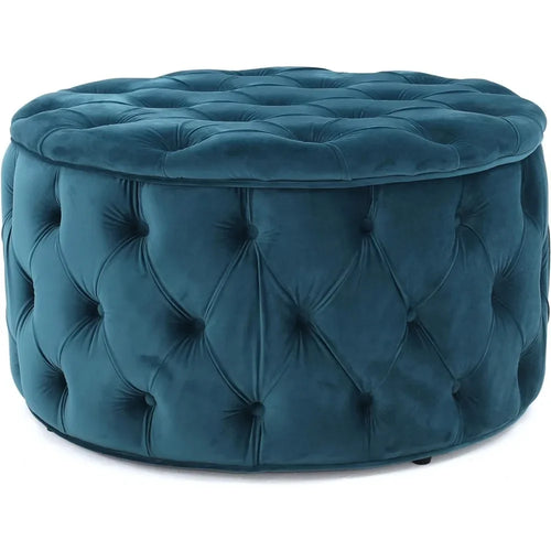 Round Dark Teal Velvet Storage Ottoman - The Finishing Touch Decor