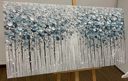 Shades of Blue Forest Texture Oil Painting Print Landscape Wall Art - The Finishing Touch Decor
