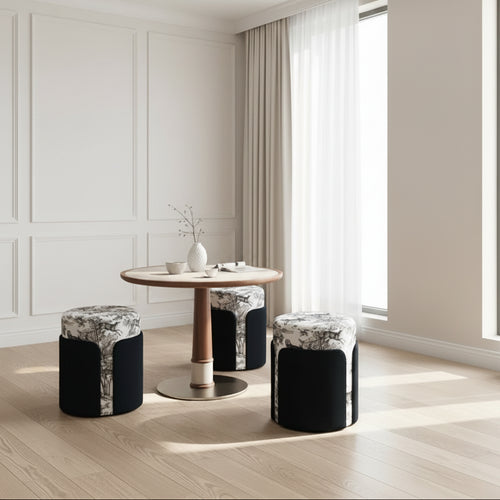 Solid wood vanity chair with round backrest and shoe stool, compact living room furniture by The Finishing Touch Decor
