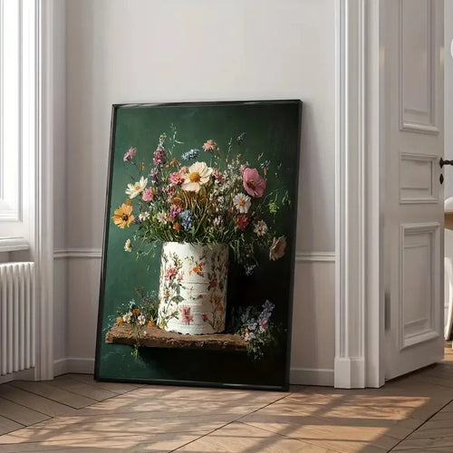 Retro floral vase wall art canvas print featuring vibrant floral design, decorative wall decor by The Finishing Touch Decor.